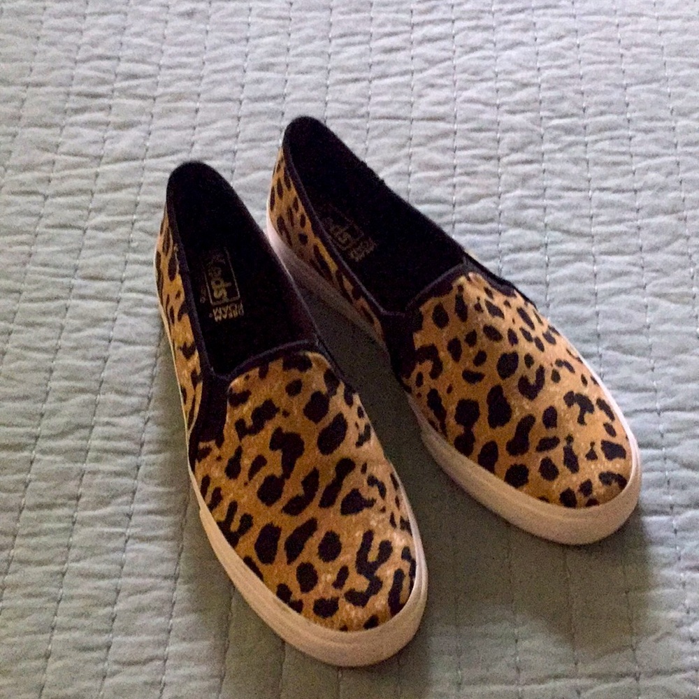 Keds like new leopard print slip on canvas shoes